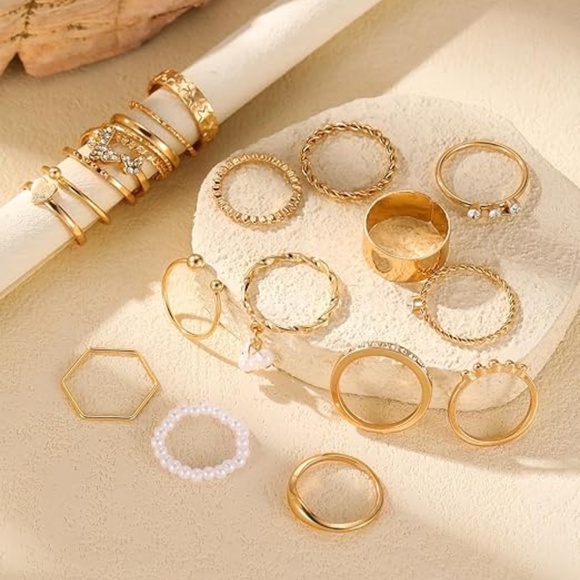 21-Piece Gold Stackable Rings Set for Women – Elegant Rings Fashion Jewellery - Picture 4 of 6
